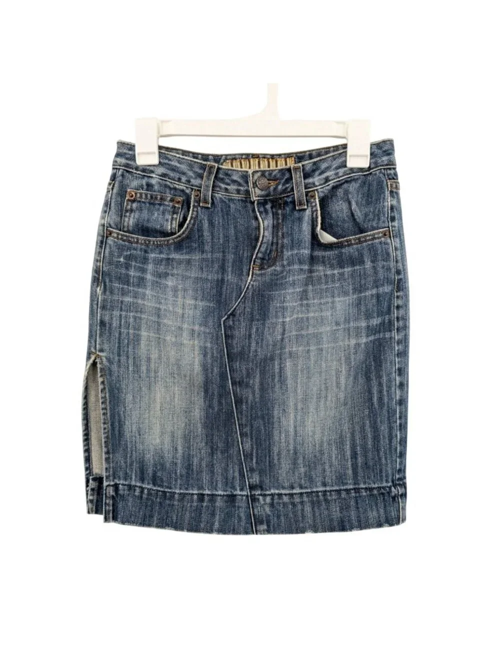 Vintage Denim Side Slit Skirt Y2K Distressed Indie Sleaze Grunge Festival USA 27